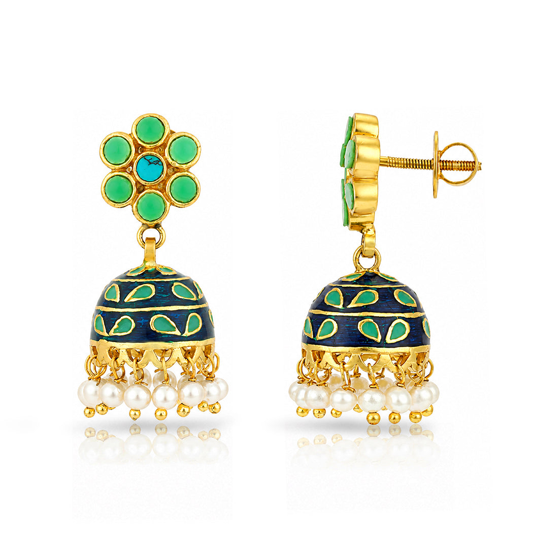 Turquoise Dome 925 Sterling Silver Pearl Jhumka Earrings