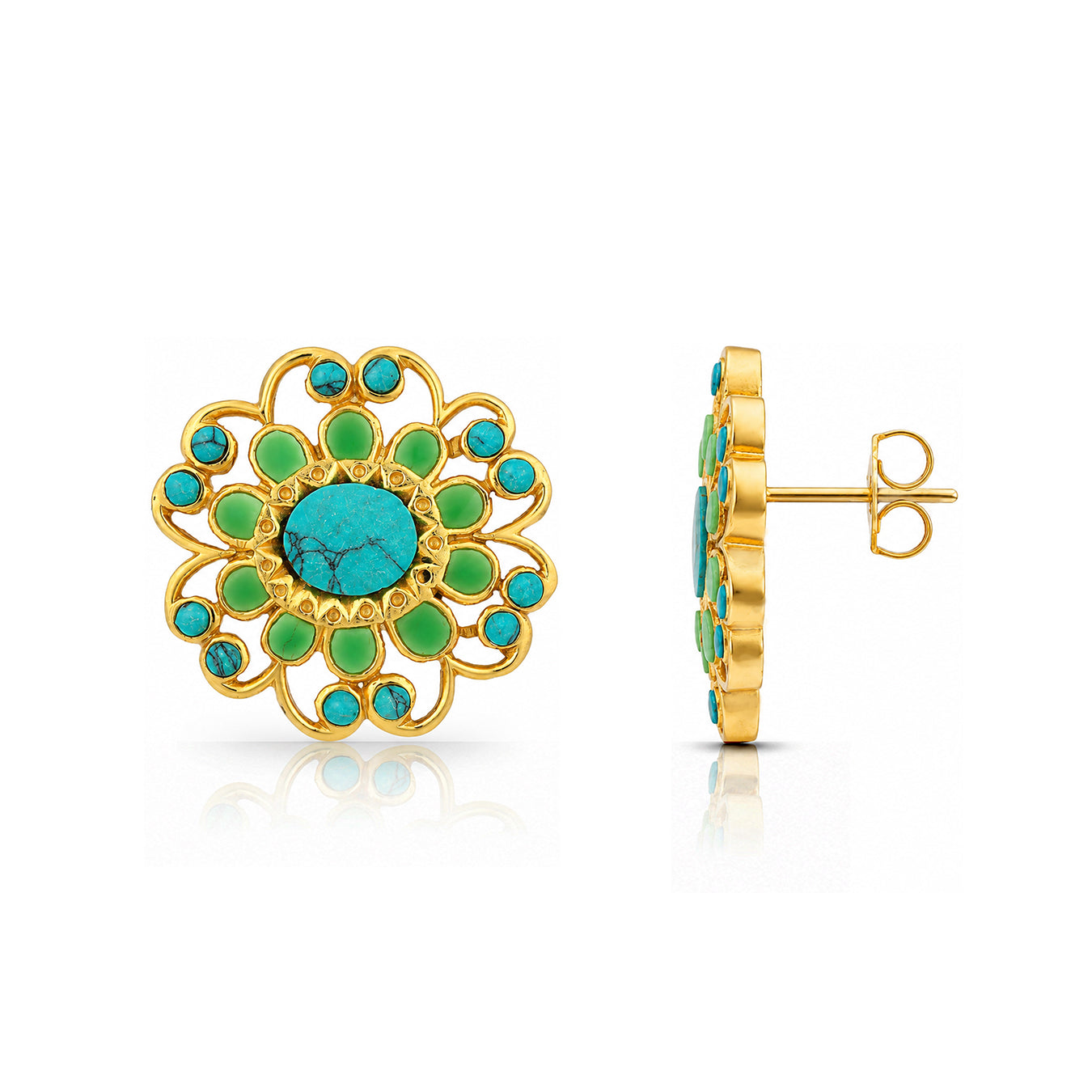 Turquoise Floral Halo 925 Sterling Silver Statement Earring