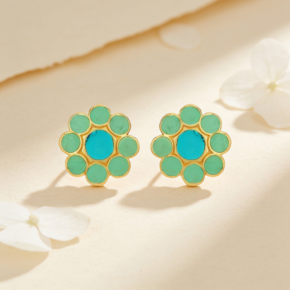 Turquoise Floral Bloom 925 Sterling Silver Stud Earrings