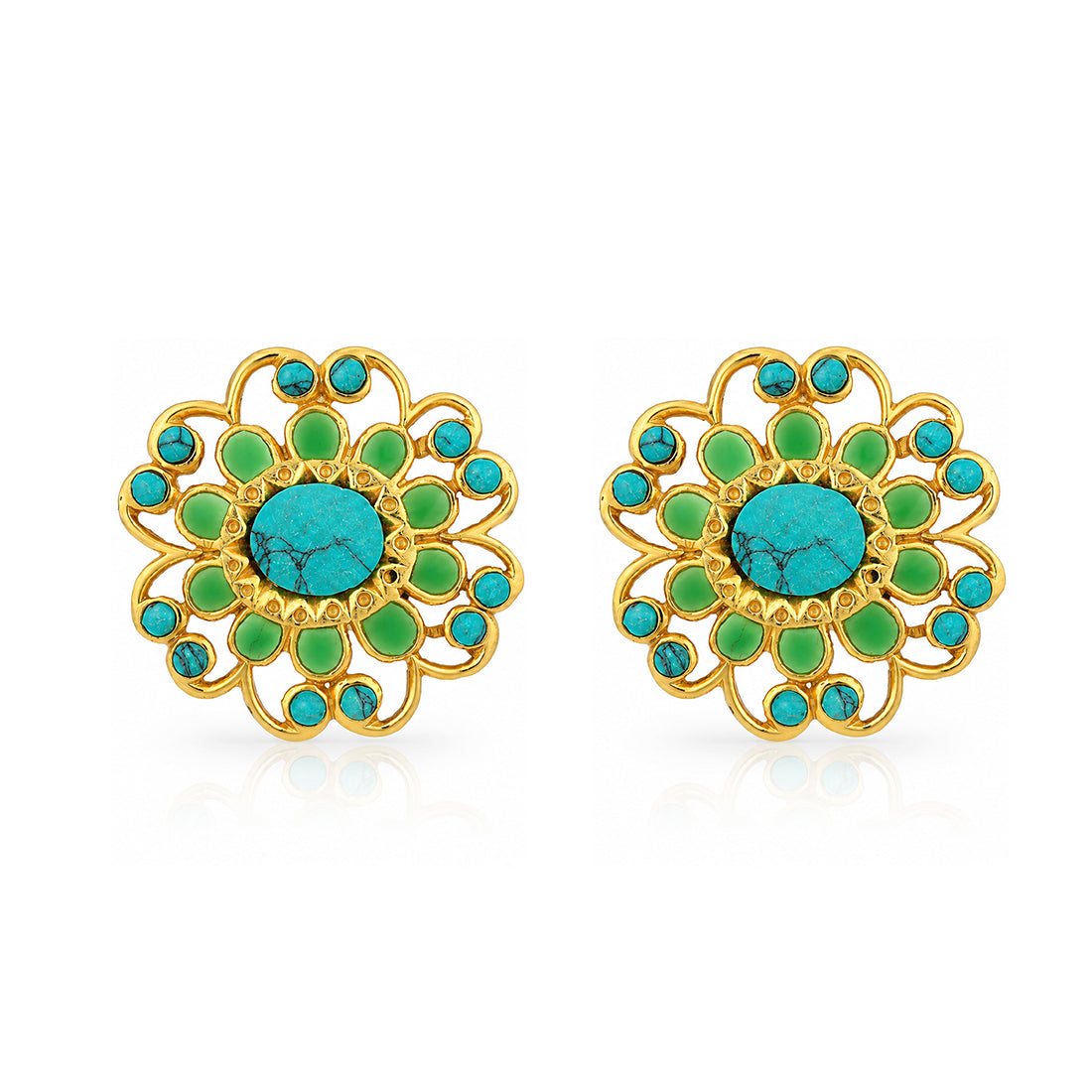 Turquoise Floral Halo 925 Sterling Silver Statement Earring