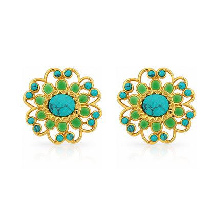 Turquoise Floral Halo 925 Sterling Silver Statement Earring