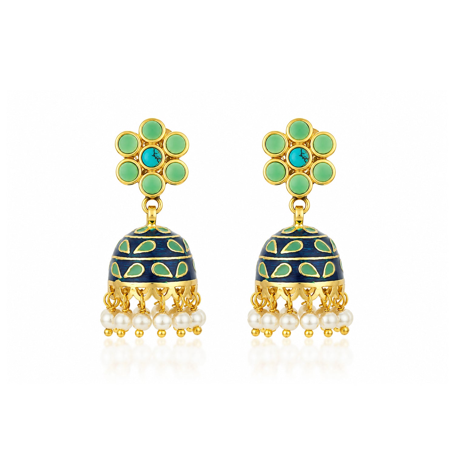 Turquoise Jhumka 925 Sterling Silver Pearl Drop Earrings