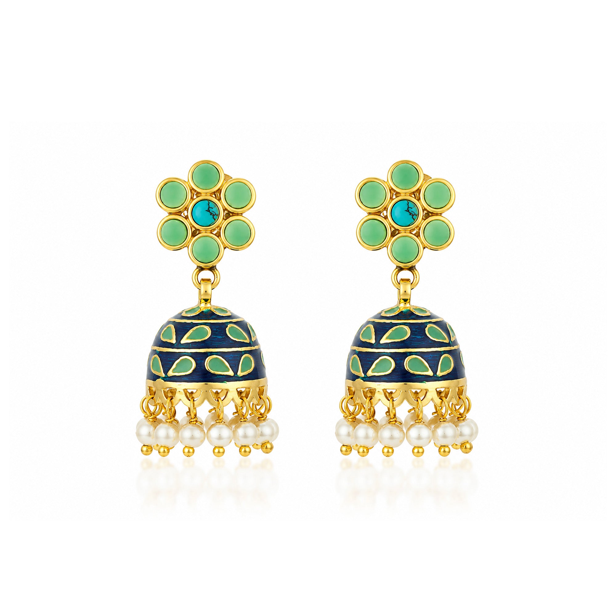 Turquoise Jhumka 925 Sterling Silver Pearl Drop Earrings