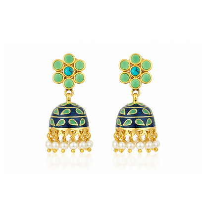 Turquoise Jhumka 925 Sterling Silver Pearl Drop Earrings