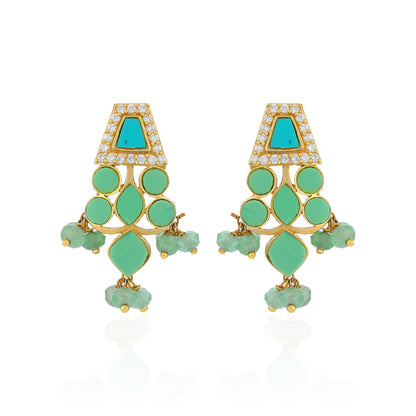Turquoise Mosaic 925 Sterling Silver Drop Earrings