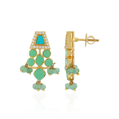 Turquoise Mosaic 925 Sterling Silver Drop Earrings