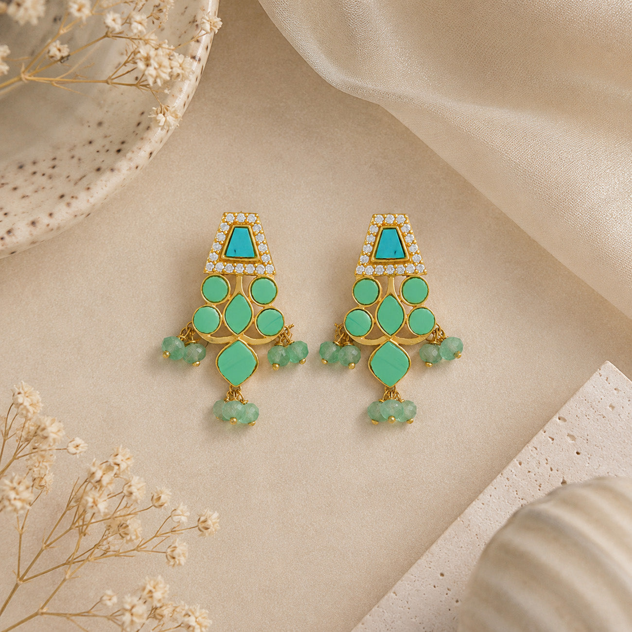 Turquoise Mosaic 925 Sterling Silver Drop Earrings