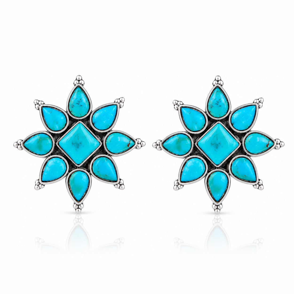 Turquoise Oxidized Silver Starburst Stud Earrings