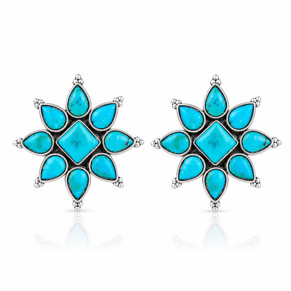 Turquoise Oxidized Silver Starburst Stud Earrings