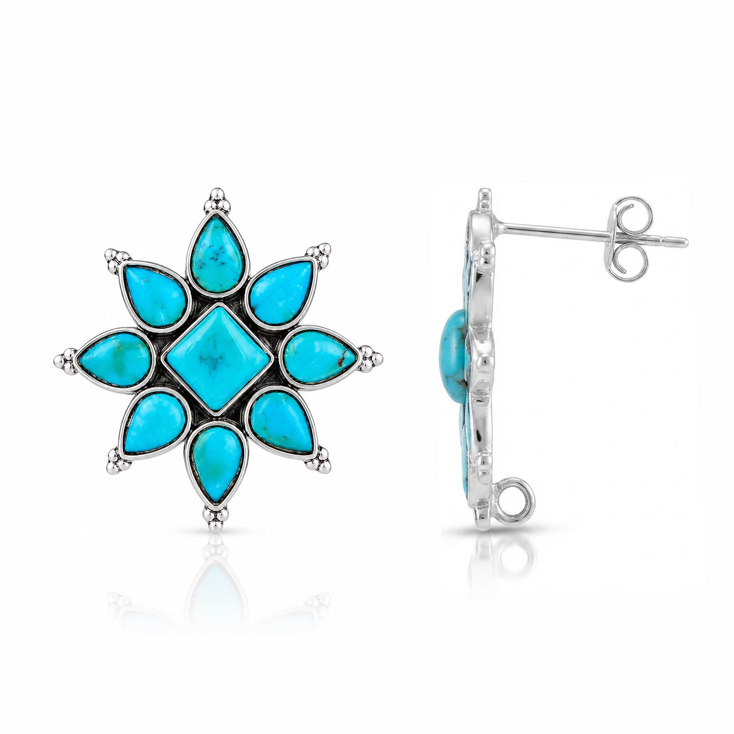 Turquoise Oxidized Silver Starburst Stud Earrings