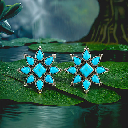 Turquoise Oxidized Silver Starburst Stud Earrings