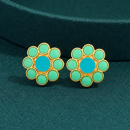Turquoise Petal Charm 925 Sterling Silver Designer Earrings
