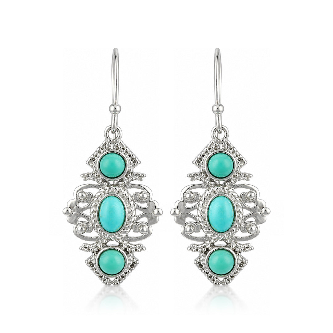Turquoise Tribal Drop 925 Sterling Silver Earrings