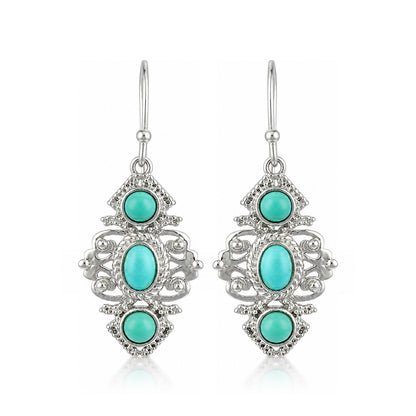 Turquoise Tribal Drop 925 Sterling Silver Earrings