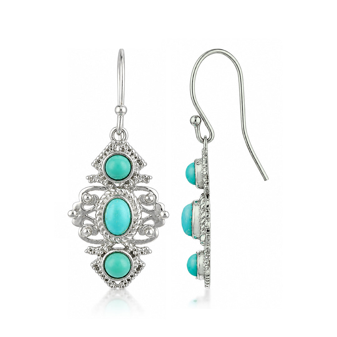 Turquoise Tribal Drop 925 Sterling Silver Earrings
