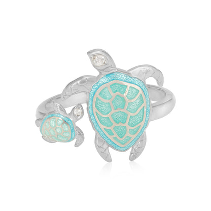 Turtle Tot Rhodium Plated Mothers Love Rings