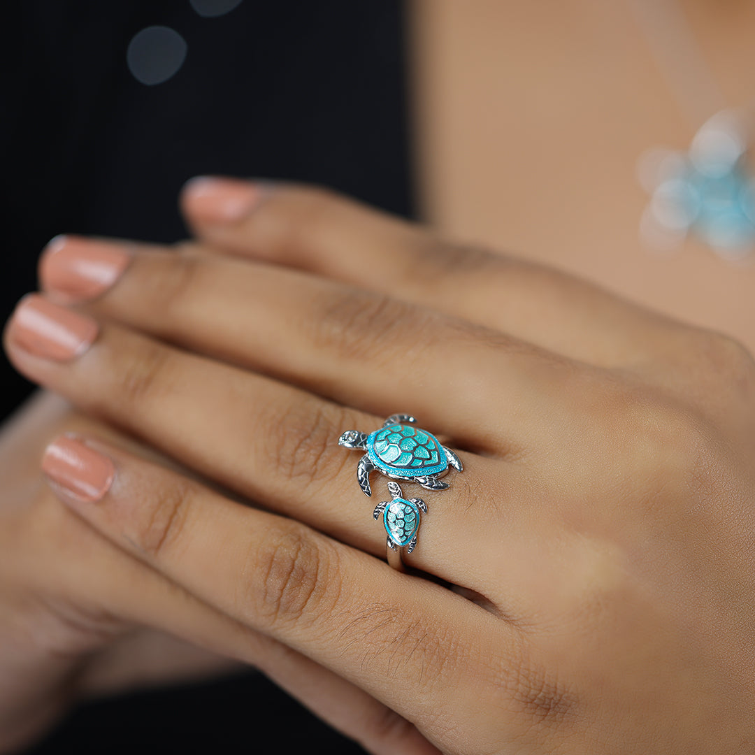 Turtle Tot Rhodium Plated Mothers Love Rings