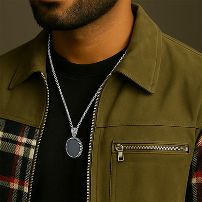 Twilight Embrace Oxidised Black Agate Halo Pendant
