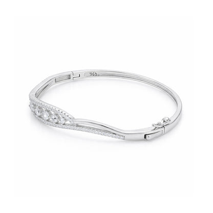 Silver bracelet with floral design on a white background