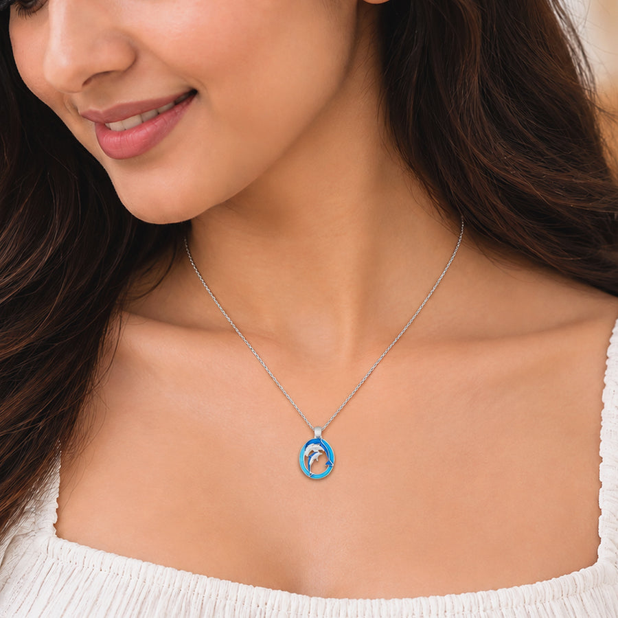 Twin Dolphins Rhodium Plated Eternal Water Chain Pendants