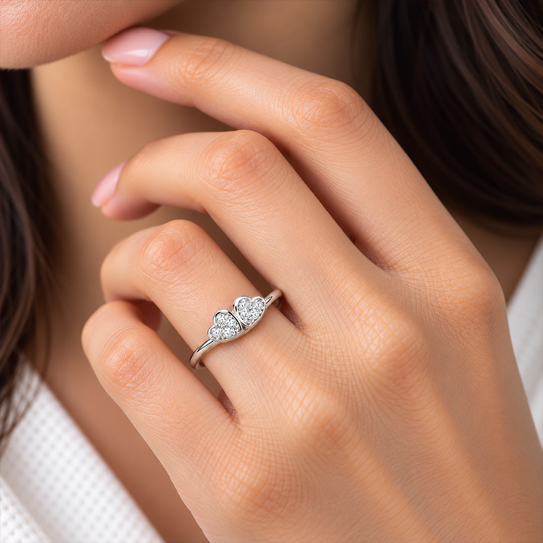 Twin Heart Cluster Sterling Silver Ring