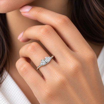 Twin Heart Cluster Sterling Silver Ring