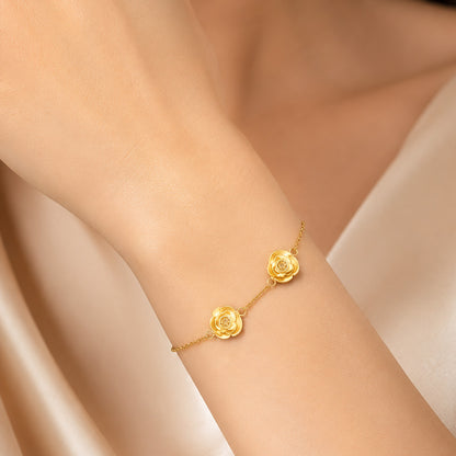 Twin Rose Golden 925 Sterling Silver Chain Bracelet