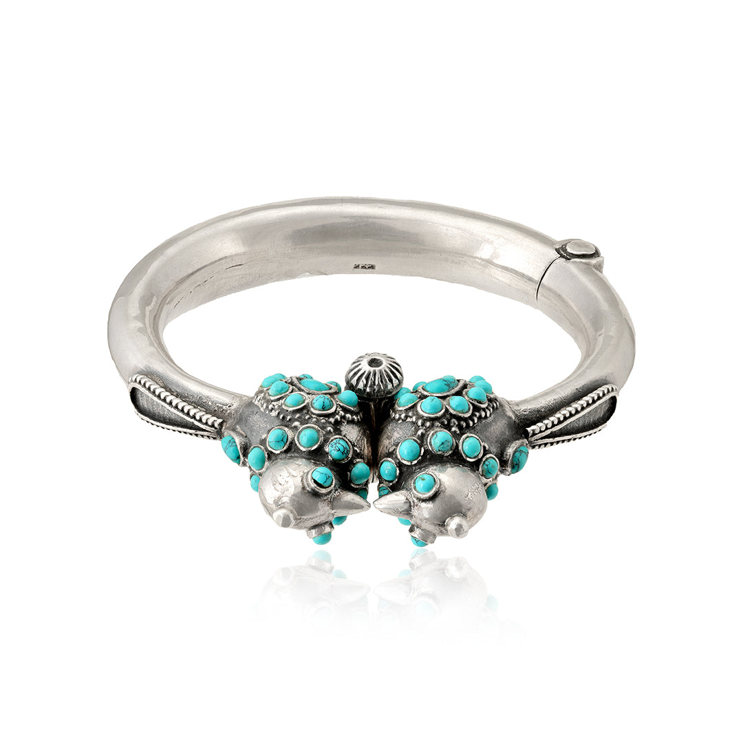 Twin Bird Turquoise Sterling Silver Kada