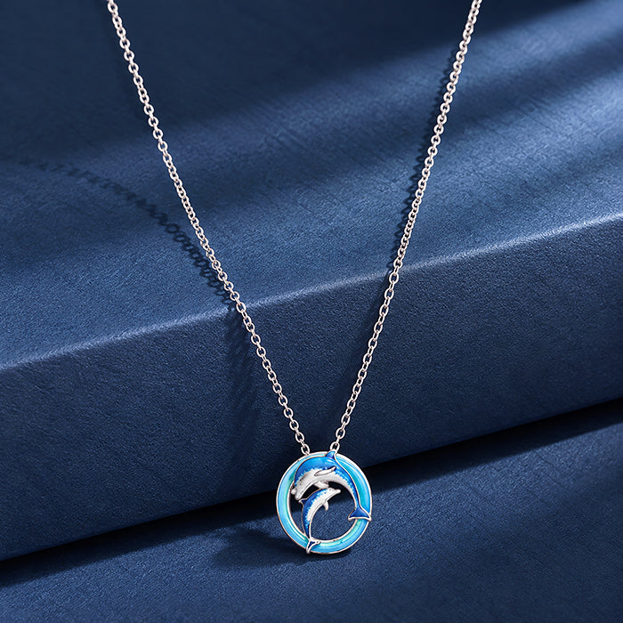 Twin Dolphins Rhodium Plated Eternal Water Chain Pendants