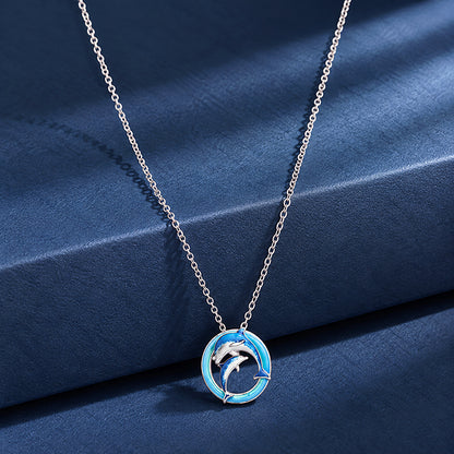 Twin Dolphins Rhodium Plated Eternal Water Chain Pendants