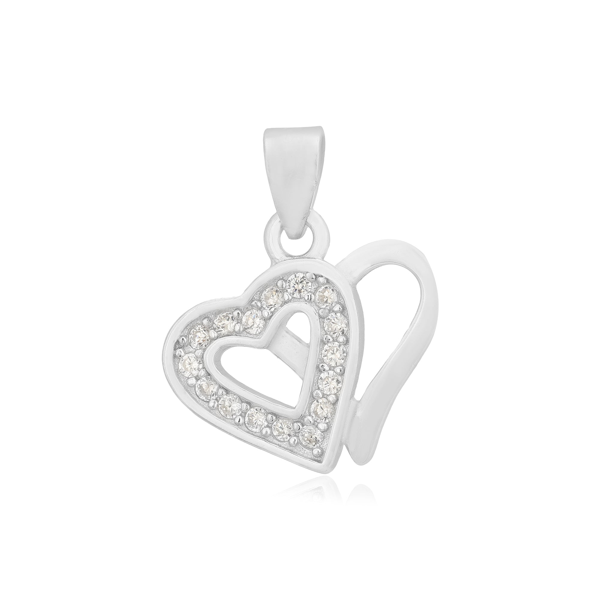 Twin Heart 925 Rhodium Shine Stone Pendants