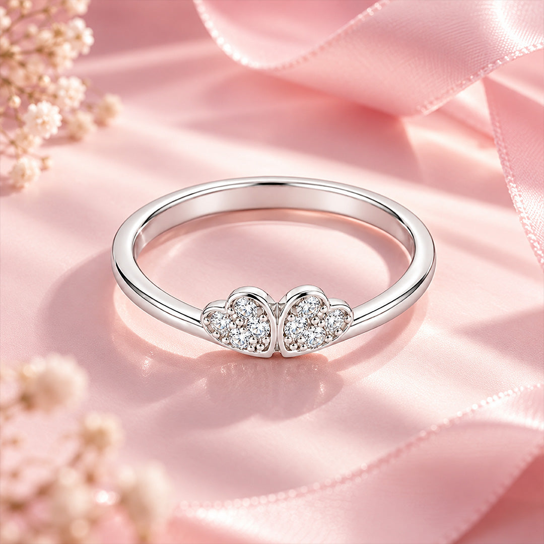 Twin Heart Cluster Sterling Silver Ring