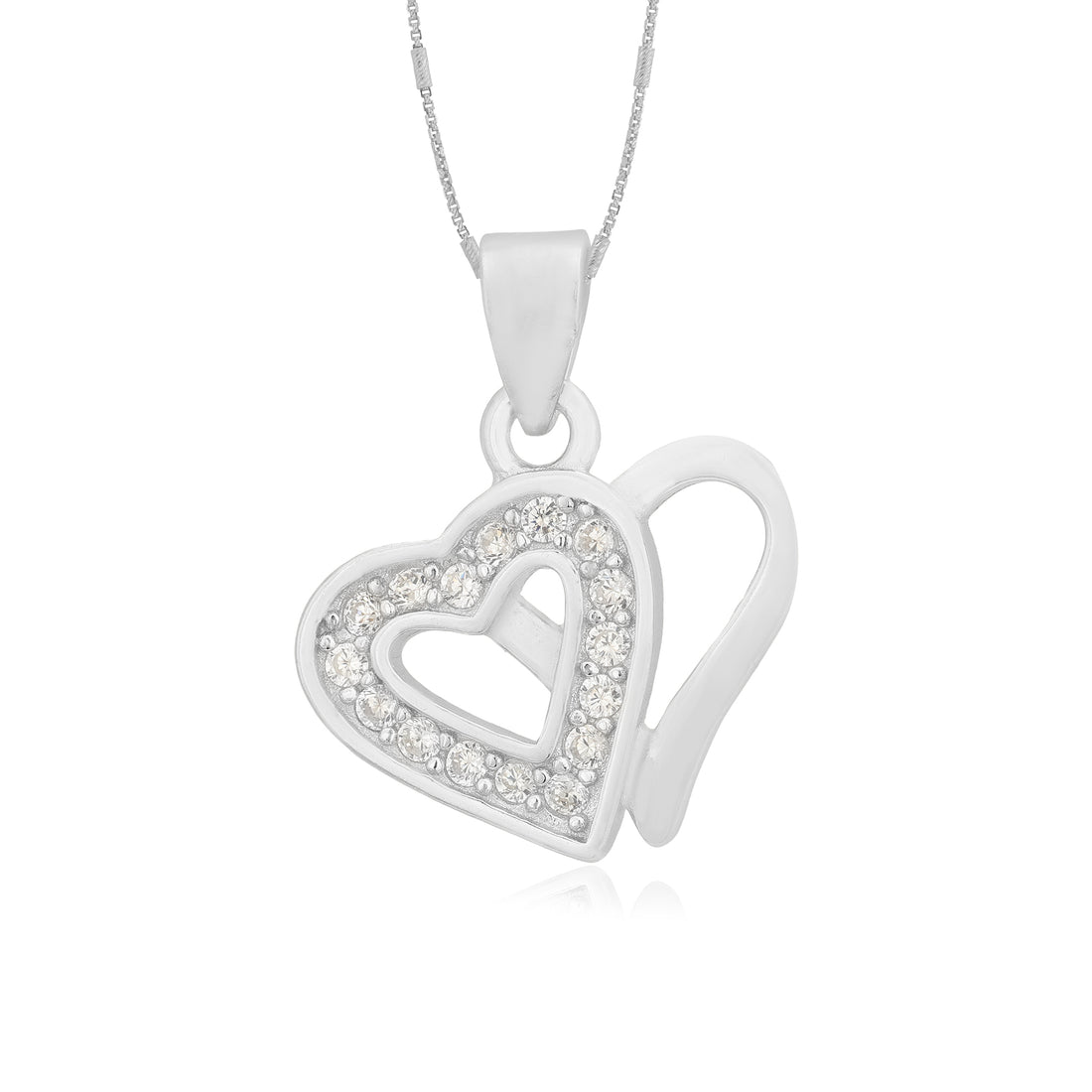 Twin Heart Rhodium Plated Shine Stone Pendants