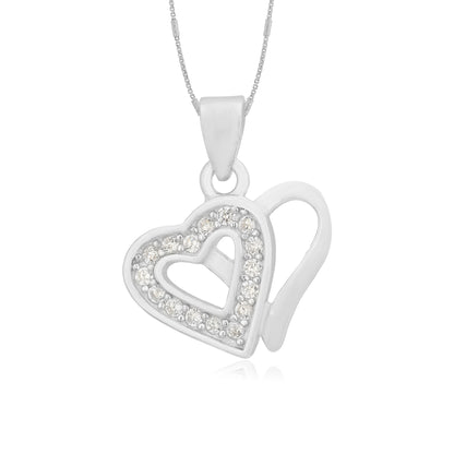 Twin Heart Rhodium Plated Shine Stone Pendants