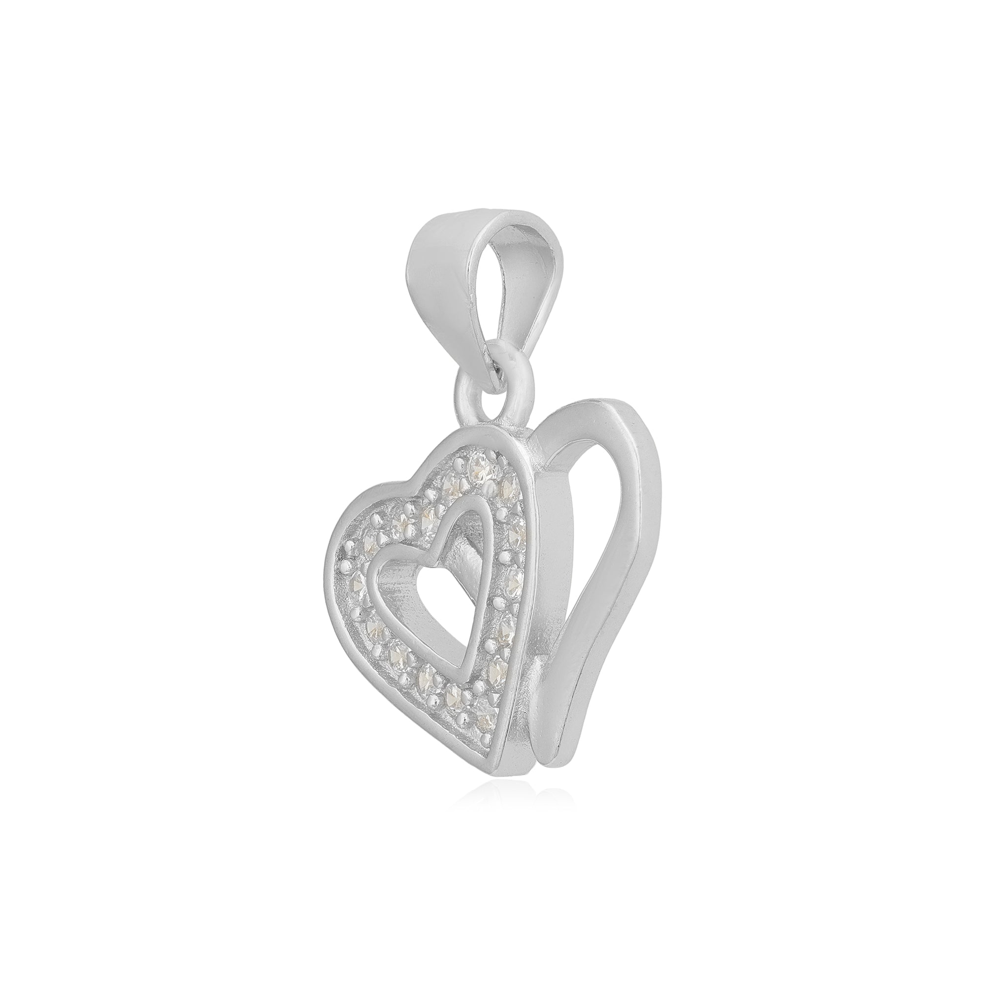 Twin Heart Rhodium Shine Stone Pendants