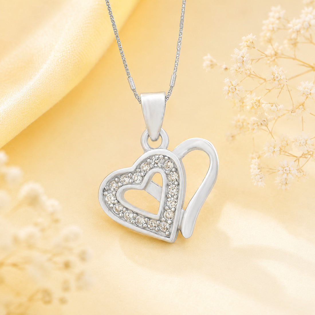 Twin Heart Sparkle 925 Sterling Silver Pendant for Women