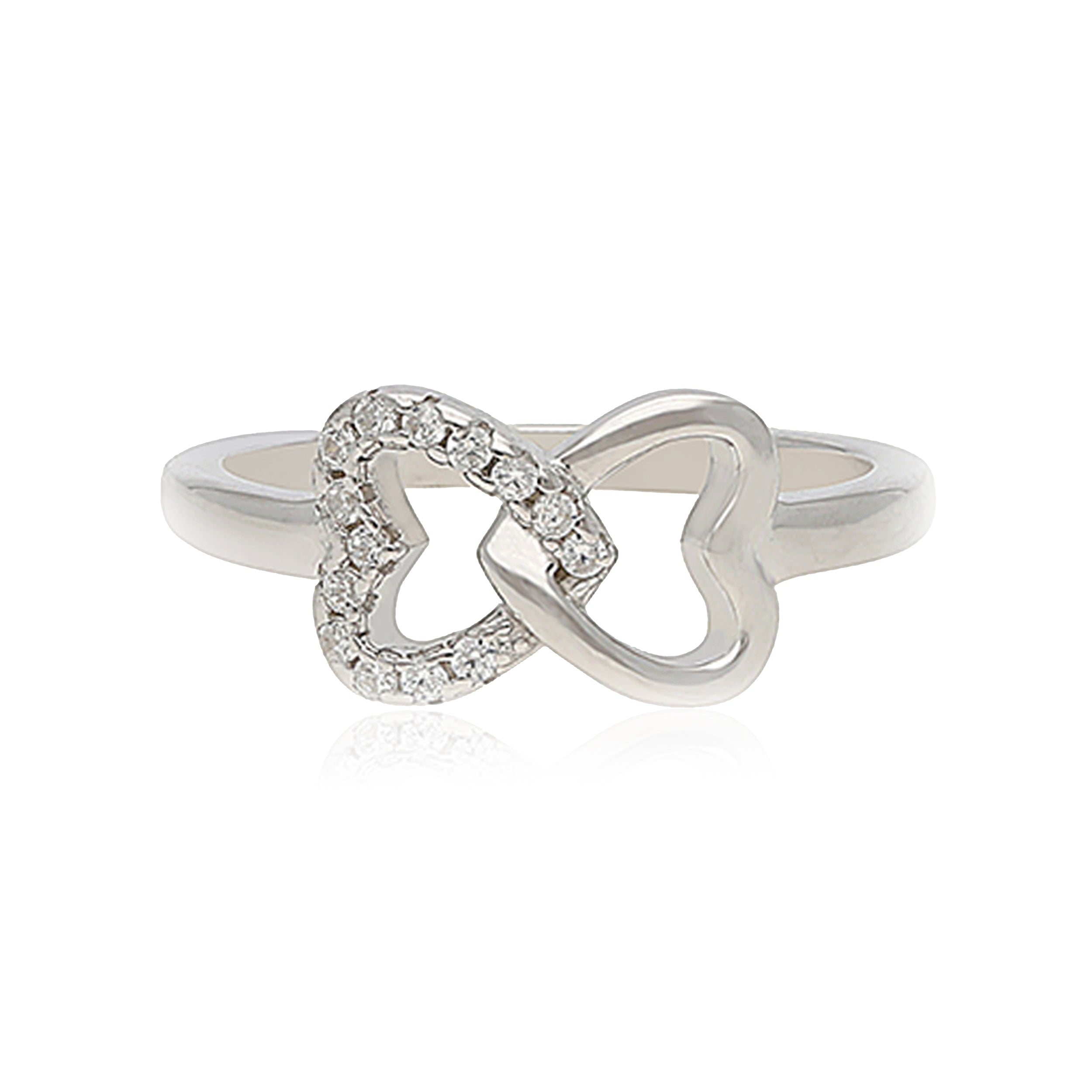 Twin Hearts Rhodium Plated Interlocked Love Ring