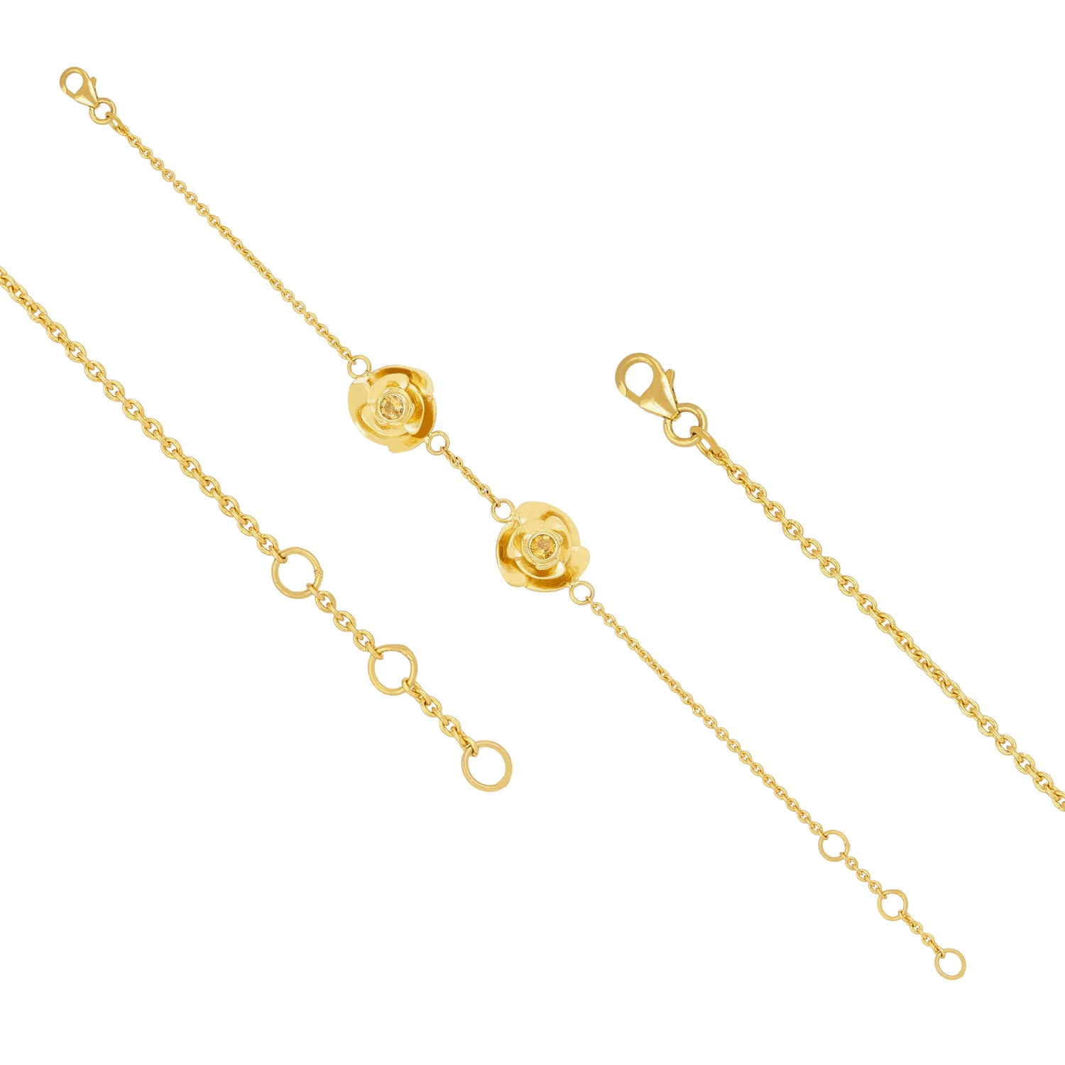 Twin Rose Golden 925 Sterling Silver Chain Bracelet