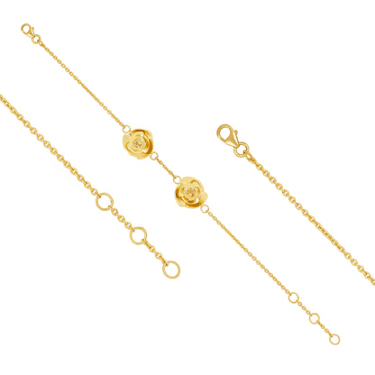 Twin Rose Golden 925 Sterling Silver Chain Bracelet