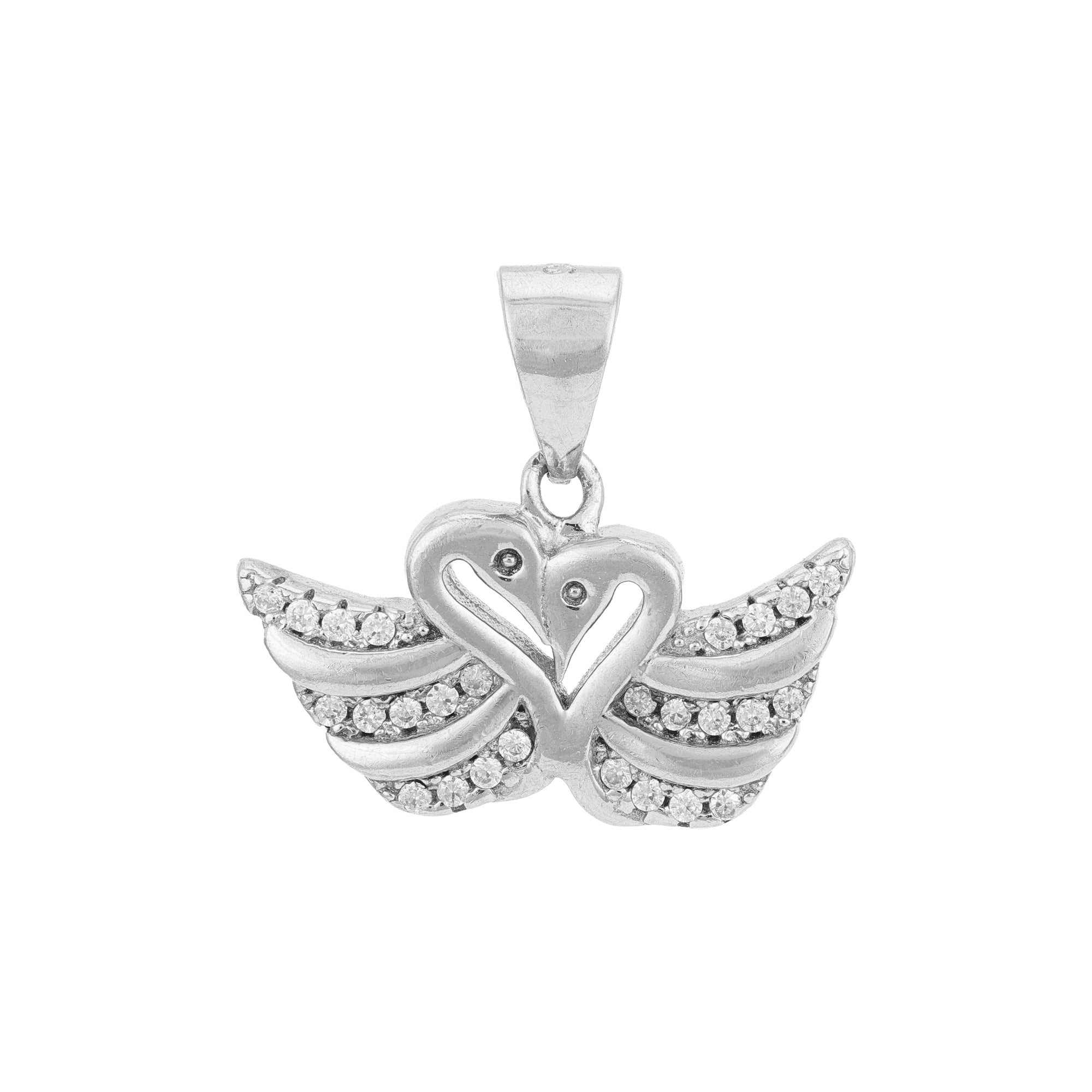 Silver pendant with heart and infinity symbol on a white background