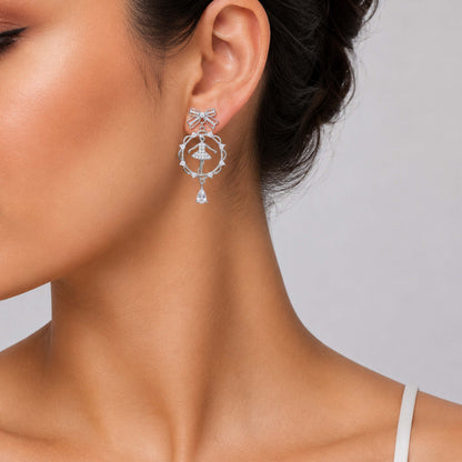 Twinkling Ballet Bow 925 Sterling Silver Earring