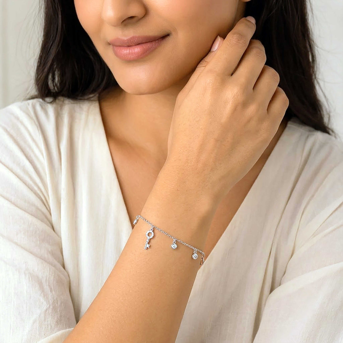 Twinkling Elegance 925 Sterling Silver Drop Charm Bracelet for Women