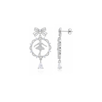 Twinkling Ballet Bow 925 Sterling Silver Earring