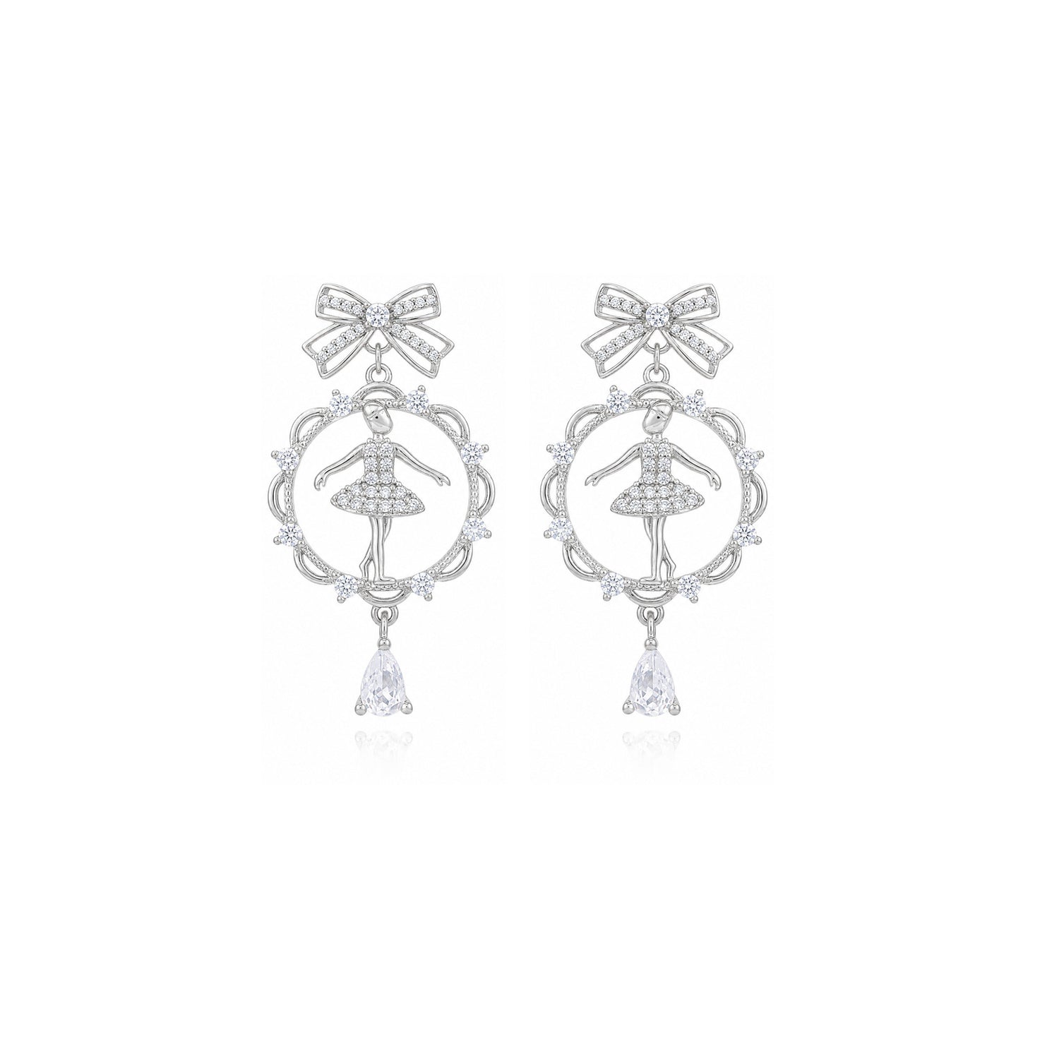 Twinkling Ballet Bow 925 Sterling Silver Earring