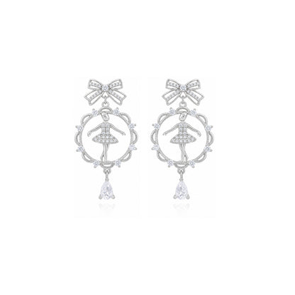 Twinkling Ballet Bow 925 Sterling Silver Earring