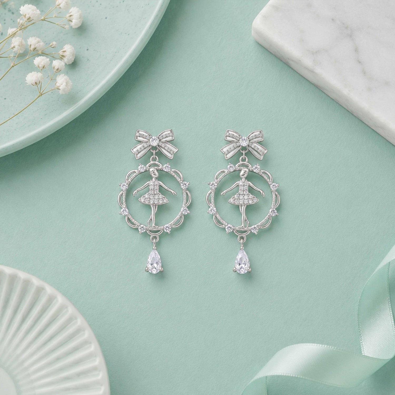 Twinkling Ballet Bow 925 Sterling Silver Earring