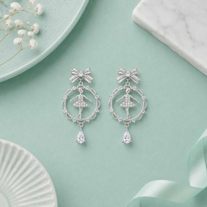 Twinkling Ballet Bow 925 Sterling Silver Earring