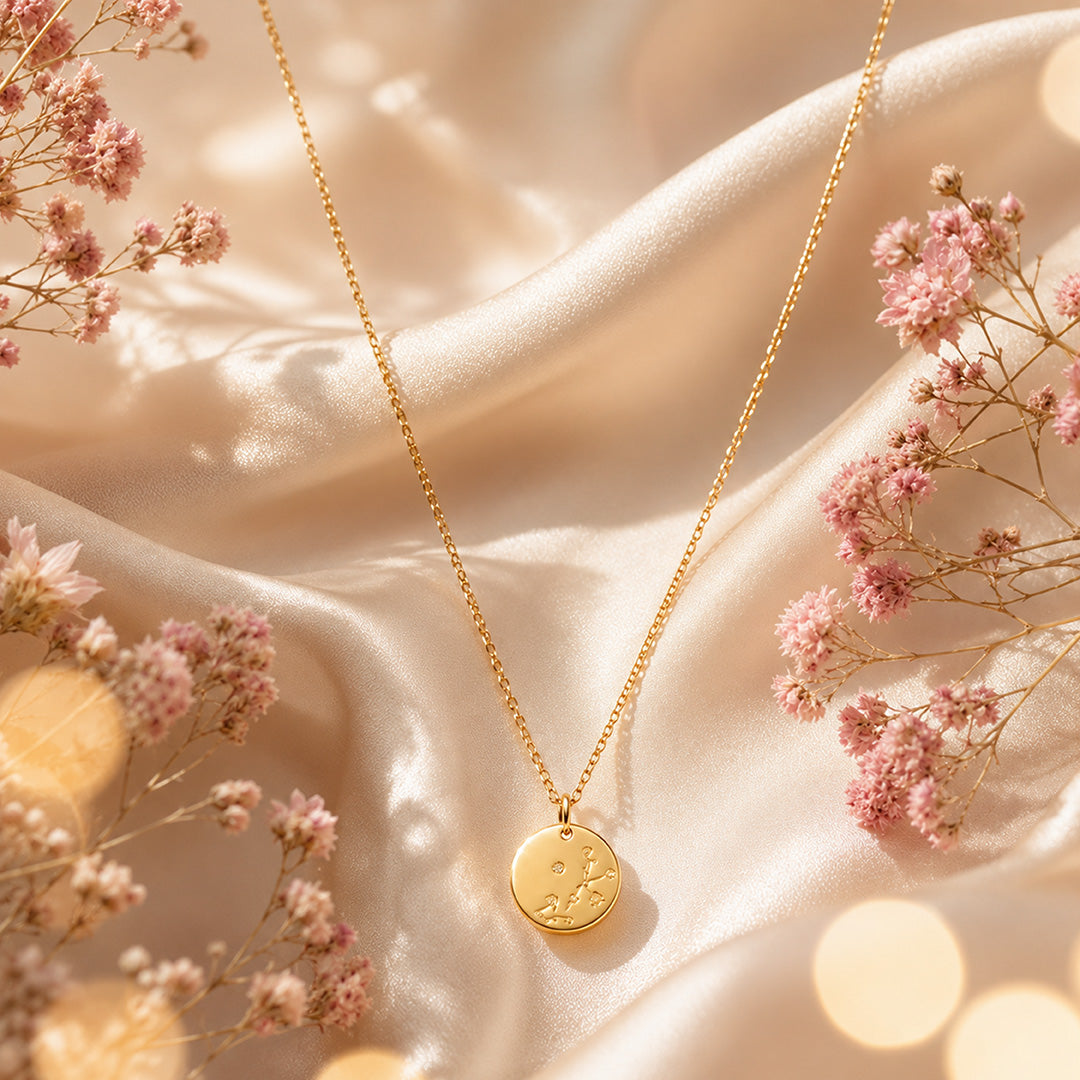 Twinkling Celestial Disc 925 Sterling Silver Golden Chain Pendant 