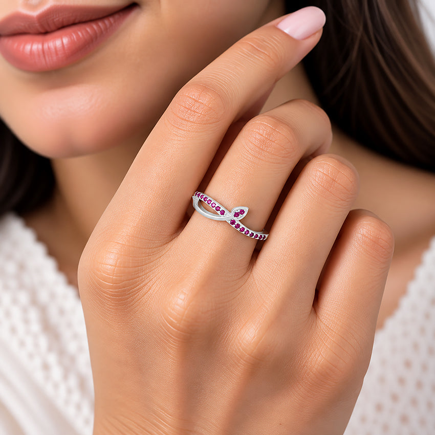 Twisted Pink Stone 925 Sterling Silver Ring for Women