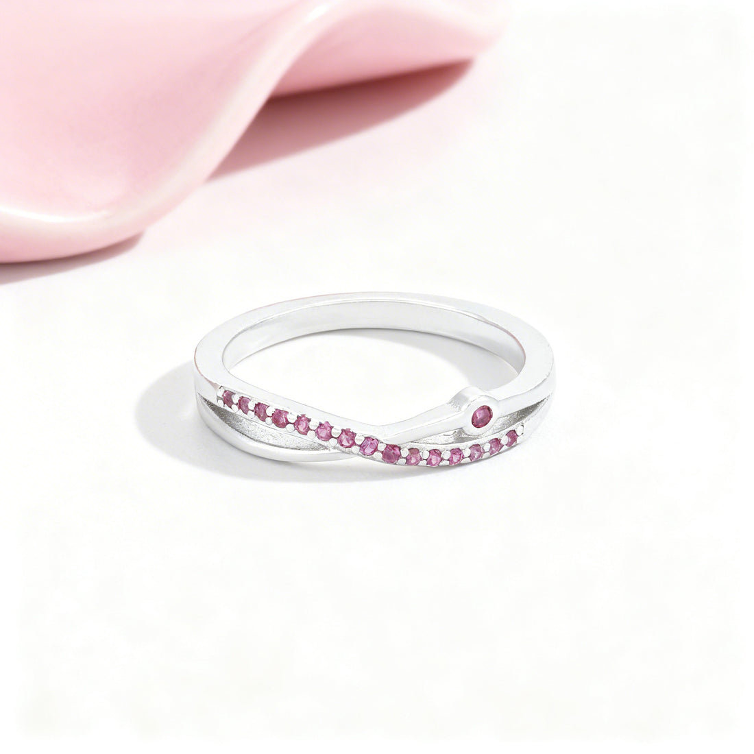 Twisted Pink Stone 925 Sterling Silver Ring for Women